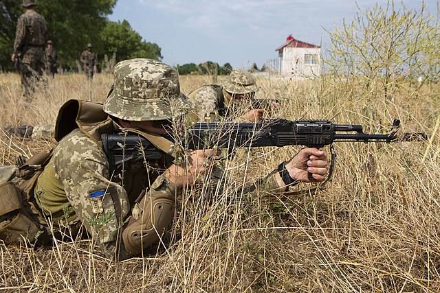 Ukrainian marines prepare to buddy rush during Sea Breeze 19 in Chabanka, Ukraine, July 3, 2019. Sea Breeze is a U.S. and Ukraine co-hosted multinational maritime exercise held in the Black Sea.