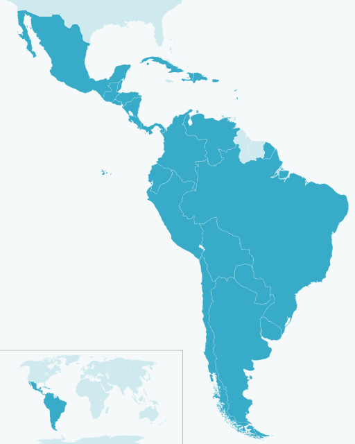 map of Latin America in Blue