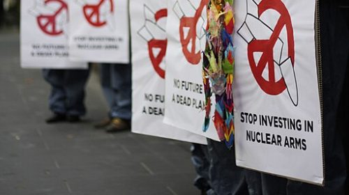 Signs at protest against nuclear weapons