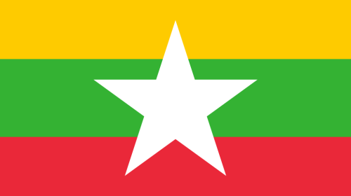 See File history below for details., Public domain, via Wikimedia Commons
https://commons.wikimedia.org/wiki/File:Flag_of_Myanmar.svg